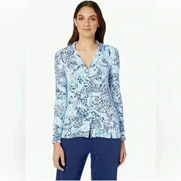 Lilly Pulitzer Royal Purple Animals Ruffle PJ Button Down Pajama Top - Picture 9 of 9